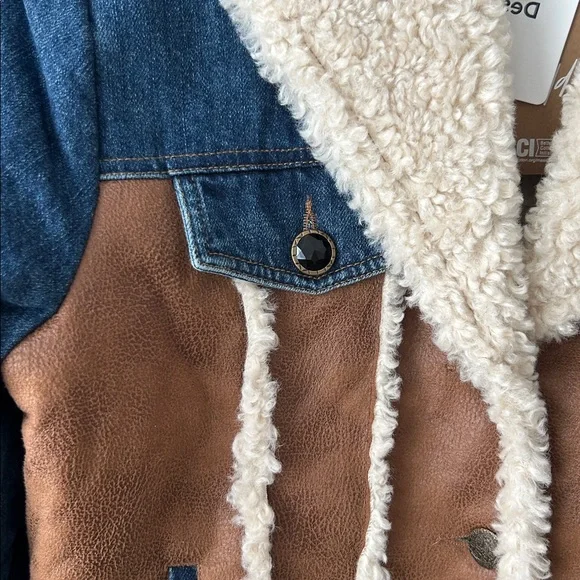 Desigual Daniela Sherpa Lined Denim & Faux Suede Patchwork Jacket EU Size 36 NWT - Picture 5 of 16